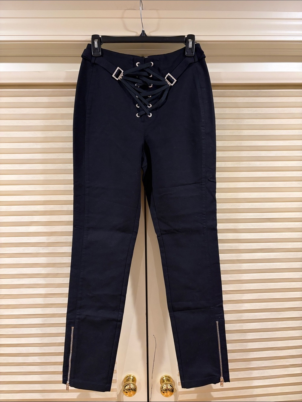 NWOT Dion Lee Black Lace-Up High-Waist Skinny Pants, Size US 4
